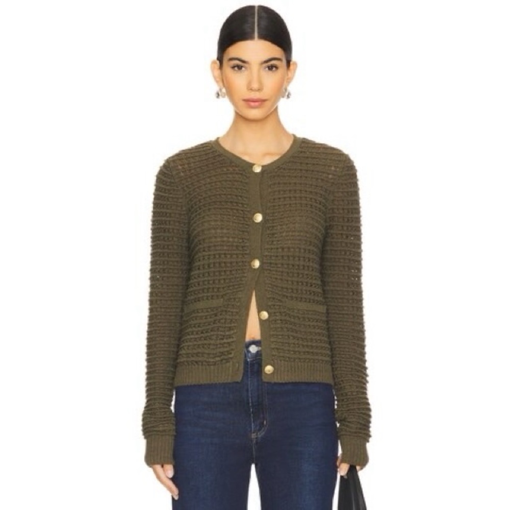 rag & bone Olive Knit Button-Up Cardigan with Gold Buttons